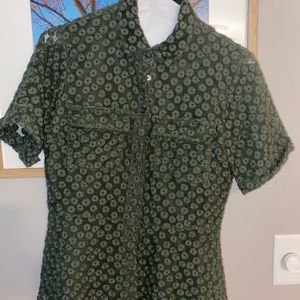 Banana republic olive green peplum-like collard top. Button up.